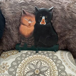 Cat Wall Hook with Black and Brown Cats